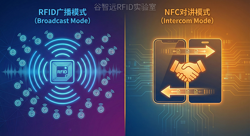 RFID与NFC原理对比示意图