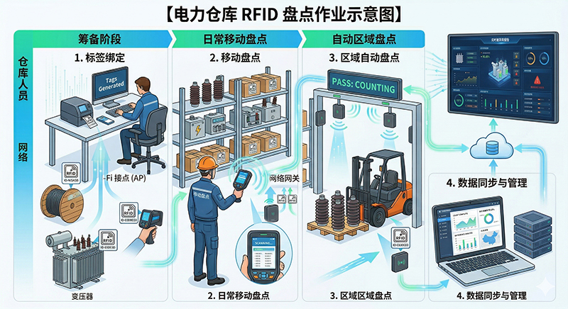 电力仓库 RFID 盘点方案作业示意